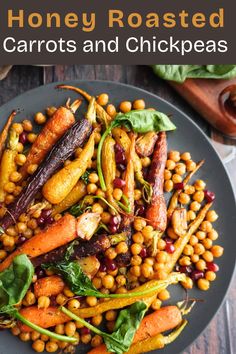 Honey Roasted Carrots & Chickpeas (garbanzo beans) is a delicious side dish that can double as a light vegetarian main course. It’s a great mix of sweet, savory, and crunchy, and goes perfectly with roasted meats, grilled dishes, or grains like quinoa and couscous.