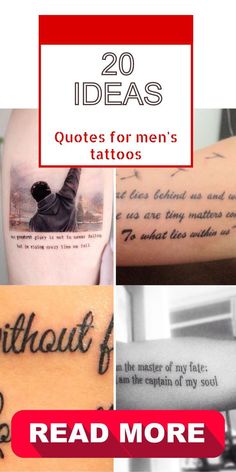 four different images with the words 20 ideas for men's tattoos written on them