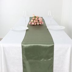 12 Inch x 108 Inch Eucalyptus Sage Green Seamless Satin Table Runner Dusty Sage Green, Banquet Restaurant, Satin Table Runner, Round Table Sizes, Pc Design, Green Themed Wedding, Restaurant Decoration, Dusty Sage, Verde Salvia