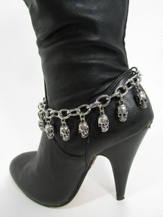 Skull Boot Chain Jewelry Fashion Single Boot Strap Chain Bracelet  You are buying a single Strap  Condition: Brand new Color: Silver Size: One size  11"-15" (length) (Adjustable) Skull Accessories, Harley Davidson Shoes, Boot Chains, Boot Bracelet, Bling Fashion, Charm Anklet, Boot Bling, Biker Jewelry, Boot Straps