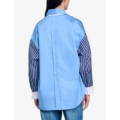 Find SANDRO Relaxed-fit Long-sleeve Striped Cotton Shirt 10 on Editorialist. Sandro cotton shirt100% cottonExposed button fastening at frontRelaxed fit, contrast collar, long sleeves, all-over stripe patternMachine wash coldTrue to sizeModel is 5ft 9in/1.75m and wears a size UK 8Lightweight, non-stretch Spring Cotton Blouse With Striped Sleeves, Casual Cotton Blouse With Striped Sleeves, Summer Cotton Blouse With Striped Sleeves, Casual Long Sleeve Poplin Top, Summer Long Sleeve Poplin Shirt, Cotton Shirt With Cuffed Sleeves And Spread Collar, Poplin Long Sleeve Shirt For Daywear, Long Sleeve Poplin Tops For Summer, Long Sleeve Cotton Tops With Cuffed Sleeves