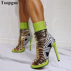 Mixed Color Roman Narrow Band Sandals Stilettos High Heel Women Shoes Back Zipper Open Toe 2024 Patterned Heels, Female Bags, Woman Sandals, Metallic Heels, Chunky High Heels, Hot Shoes, Shoes Woman, Open Toe Sandals, High Heels Stilettos