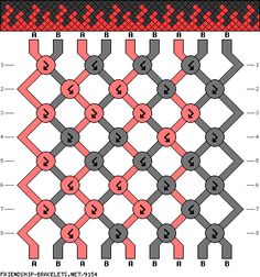 the pattern is shown in red and grey, with numbers on each side of it