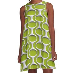 Loose-fit, mid-length sleeveless dress with silky handfeel. Printed on both sides. Machine washable. Size range XS-2XL. This green retro pattern looks great on a pillow cushion cover, phone case, or duvet cover! 60s Patterns, White A Line Dress, Mod 60s, Green Retro, Green Dresses, Cover Phone, 60s Mod, Retro Pattern, Woven Dress