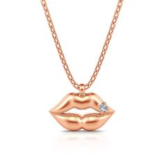 Set a flirty tone with this charming rose gold-tone lips pendant necklace. Crafted in sterling silver, this design adds some fun flair to your casual looks for night or day events. Express yourself without uttering a single word with this beautiful lips necklace, a sensual choice for any woman that radiates the frequency of love wherever she goes.Carat Weight: 0.12 ctStone Size: 1.1 mmStone Type: Jeulia® StoneNumber of Stones: 12 Stone Shape: RoundStone Color: Diamond WhiteWeight: 3.24 gWidth: 1 Lips Necklace, Kiss Lips, Diamond Bracelet Design, Jewelry Design Drawing, Diamond Jewelry Designs, Classic Necklace, Beautiful Lips, White Necklace, Necklace Online