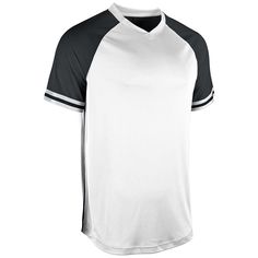 a white and black baseball jersey on a white background