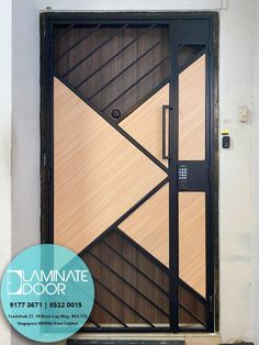 an image of a door with wood panels on the front and side doors in different colors