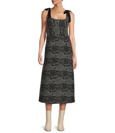 Antonio Melani x Jennifer Sumko Schwan Scroll Print Quilting Sqaure Neck Bow Tie Tank Straps A-Line Midi Dress | Dillard's Neck Bow Tie, Outfit Autumn, Neck Bow, Autumn Winter 2024, Antonio Melani, Printed Quilt, Dress 16, Midi Length Dress, Dillard's