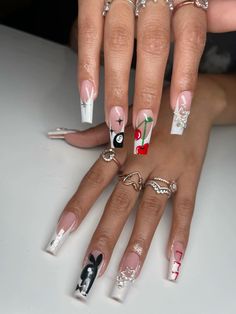 Vegas Style Nails, Vegas Theme Nails, Vegas Themed Nails, Casino Theme Nails, Kehlani Nails, Nails For Vegas Trip, Vegas Inspired Nails, Sagittarius Birthday Nails, Las Vegas Nails Ideas