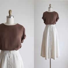 Button Front Midi Skirt, Silk Tee, Sanders, Slow Fashion, Modest Fashion, Chestnut