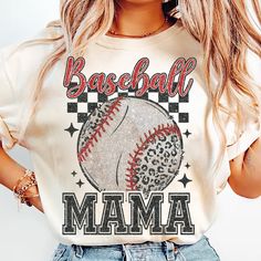 a woman wearing a baseball mama shirt with leopard print