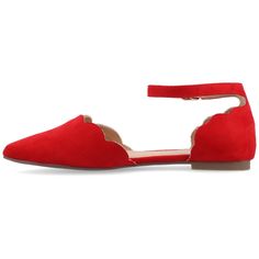 The Lana draws inspiration from vintage fashions and brings them forward into modern times. This wide-width d'Orsay flat by Journee Collection features a scalloped trim at the vamp and cuff for an authentic 1920s look. A padded insole and a slim ankle strap fastened by a dainty buckle completes this vegan leather design and secures the fit. Red Casual Synthetic Flats, Chic Red Slip-on Flats, Red Slip-on Flats With Flat Heel, Slip-on Flats With Red Sole And Round Toe, 1920s Looks, Red Shoes Flat Womens 5/38, Fashion Shoes Flats, Famous Footwear, The Vamps