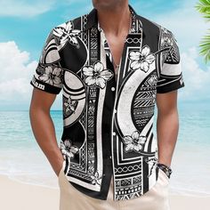 Introducing our custom Hawaiian shirts, a sartorial masterpiece that blends traditional charm with a touch of modern customization. Adorned with the distinctive kapa pattern of Hawaii and vibrant tropical motifs, this shirt captures the essence of the islands in every stitch. What sets it apart is the opportunity to make it uniquely yours—customize it with a name, creating a personalized garment that reflects individual style. This custom Hawaiian shirt is more than just a piece of clothing; it's a wearable celebration of family ties and cherished moments. Ideal as a thoughtful gift for dads, grandpas, or any loved one, this shirt is the epitome of summer vibes, making it a perfect Father's Day or summer occasion gift. Imagine the joy of your recipient as they don a shirt that not only emb Black Camp Collar Shirt For Beach, Black Printed Hawaiian Shirt For Vacation, Black Printed Hawaiian Shirt For Beach, Traditional Printed Black Tops, Traditional Black Printed Top, Black Printed Shirt With Casual Collar, Black Printed Short Sleeve Shirt With Relaxed Fit, Black Printed Short Sleeve Shirt Relaxed Fit, Black Collared Camp Shirt For Vacation