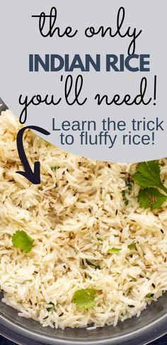 Here's the trick to making the perfect basmati rice - fluffy each time. This easy jeera rice, Indian cumin rice, recipe comes together in under 30 minutes and it's an easy Indian vegetarian recipe to add to your list this week! #indianrecipe #rice #urbanfarmie Herbed Basmati Rice, Indian Restaurant Basmati Rice, Authentic Indian Rice Recipes, Indian Style Rice Recipe, Best Basmati Rice, Spice For Rice, Rice With Cumin Seeds, Aromatic Rice Recipe, Indian Rice In Rice Cooker