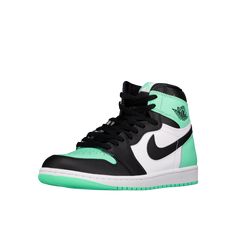 Experience ultimate style and comfort with the all-new Air Jordan 1 Retro High OG 'Green Glow'. Featuring a sleek white and black leather construction with a pop of green glow, these sneakers offer a bold and trendy look. With the iconic Nike Air branding, you'll also enjoy reliable performance and unmatched durability. Limit 1 per customer. Final sale. Multiple orders can be subject to all orders being canceled. No refunds or order cancellations. Discount codes not applicable. Modern Green Basketball Shoes For Streetwear, Green Urban High-top Sneakers For Streetwear, Green Sporty Basketball Shoes For Streetwear, Sporty Green Basketball Shoes For Streetwear, Green Basketball Shoes With Boost Midsole For Streetwear, Modern Green Sneakers For Streetwear, Urban Green High-top Basketball Shoes, Urban High-top Green Basketball Shoes, Urban Style Green High-top Basketball Shoes