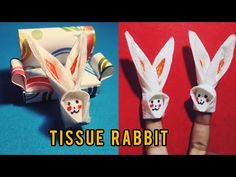 two different pictures with the words tissue rabbit on them and an origami bunny