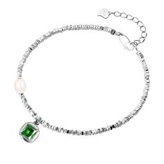 Style: Women Fashion Material: S925 Sterling Silver, Green Zircon Pearl Type: Baroque Pearl Pearl Color: White Bracelet Length: 16+3cm Fashion Materials, White Bracelets, Green Gems, Pearl Types, Pearl Color, Pearl Ring, Baroque Pearls, Pearl Pendant, Pearl Bracelet