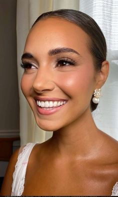 Soft Simple Bridal Makeup, Bridal Makeup For Brown Eyes Olive Skin, Soft Wedding Makeup Brown Eyes, Lip Color Olive Skin, Real Wedding Makeup, Bridal Makeup Dewy Glowing Skin, Wedding Day Makeup Brown Eyes, Natural Bridal Makeup For Brown Eyes Wedding, Bridal Makeup For Medium Skin Tone