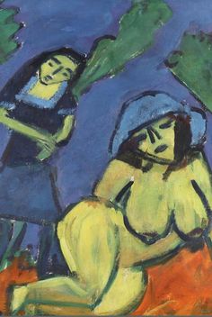 a painting of two women sitting next to each other