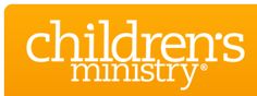 the children's ministry logo is shown in white on an orange background with text