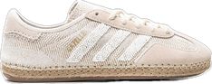 Beige Leather Sneakers With Embroidered Logo, Adidas Cream Sneakers With Contrast Sole, Beige Embroidered Logo Sneakers For Streetwear, Beige Sneakers With Embroidered Logo For Streetwear, Sporty Cream Sneakers With Embroidered Logo, Adidas Cream Sneakers With Gum Sole, Adidas Cream Lace-up Sneakers, Adidas Cream Sneakers With Laces, Adidas Cream Sneakers