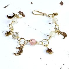 Cherry Quartz Crystal Beaded Bracelet Gold Tarnish Resistant Wire Wrapped Gemstone Beads & Gold Plated Charms Crescent Moons & Stars Hook Style Clasp Bracelet Measures 7.5" In Length 1 Piece Handmade Offers Welcome Chunky Charm Bracelet, Cherry Quartz, Diamond Supply Co, Clasp Bracelet, Diamond Supply, Crystal Beads Bracelet, Bracelet Charm, Bracelet Gold, Women Accessories Jewelry