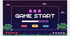 an old school computer game with the words game start on it