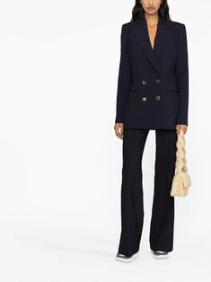 Stella McCartney double-breasted Blazer - Farfetch Golden Logo, Ink Blue, Double Breasted Jacket, Double Breasted Blazer, Blue Wool, Blue Ink, All About Fashion, Romania, Stella Mccartney