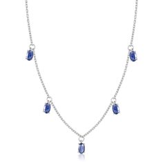 This elegant necklace features a series of beautiful Blue Sapphire stones in a dainty Sterling Silver chain. This necklace sits close to the neck, the beautiful stones resting beautifully.Metal - Sterling Silver Metal Weight - 5.00gm.Main Stone - SapphireMain Stone Shape - OvalMain Stone Color - Blue Main Stone Weight - 1.50ct.Accent Stone - NAAccent Stone Weight - NA Sapphire Heart Necklace, Rose Gold Solitaire Ring, Pear Shaped Pendant, Ruby Necklace Pendant, Sapphire Stones, Sapphire Necklace Pendants, Dance Necklace, Heart Shaped Pendant Necklace, Stone Jewellery