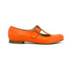 Unique Mary Jane Shoes in rare bright orange color genuine leather. You have loved this T Strap Mary Jane and we continue to offer you more and more colors. This pair sits on a low block heel that will ensure all-day comfort and stability. Anatomicaly cushioned all along with foamy material inner sole for comfort walking. Sitted on antislip rubber sole. Sizes over 42 EU Women's are available. Sizes smaller than 36 EU Women's are available as custom made orders. Orders in another color of your ch Orange Leather Shoes With Round Toe, Orange Slip-on Leather Shoes With Rubber Sole, Orange Leather Slip-on Shoes With Rubber Sole, Orange Leather Shoes With Round Toe And Leather Lining, Front View Shoes, Dress Up Shoes, Mary Jane Shoe, Men In Heels, Personalized Shoes