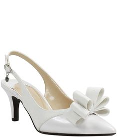 J. Renee Gabino Patent Bow Detail Sling Pumps | Dillard's Elegant White Slingback Pumps With Bow, Formal White Heels With Bow Straps, White Heels With Bow Straps For Formal Occasions, Chic White Slingback Pumps With Bow, White Slingback Pumps With Buckle For Party, Elegant Slingback Pumps With Bow And Round Toe, White Patent Leather Slingback Pumps For Formal Events, White Patent Leather Slingback Pumps For Formal Occasions, Elegant White Patent Leather Slingback Pumps