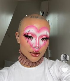 Sick Makeup Look, Drag Makeup Ideas, Pink Graphic Makeup, Colorful Drag Makeup, Unconventional Makeup, Pink Futuristic Makeup, Pink Avant Garde Makeup, Hot Pink Drag Makeup, Makeup Charts