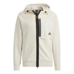 Adidas Sports Hooded Jacket Creamy White HE9903 (Men's) Functional Sports Hooded Jacket, Urban Winter Track Jacket With Moisture-wicking, Sporty Track Jacket For Outdoor Sports Season, Adidas Functional Track Jacket For Sports, White Urban Track Jacket For Light Sports, Winter Sports Technical Hoodie, Sporty Fleece Jacket For Streetwear, Adidas Track Jacket For Light Sports, White Track Jacket For Light Sports In Winter