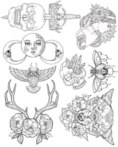 an image of tattoos with flowers and skulls