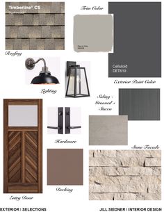 an image of some different colors and materials for the exterior wallpapers in this house