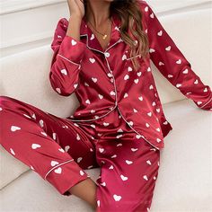 Season:Summer,Spring; Fabric:Silk,Satin; Sleeve Length:Long Pant,Long Sleeve; Gender:Women's; Nightwear Style:Pajama Top and Pant,Sets,Pajamas; Style:Soft,Comfort,Casual; Elasticity:Micro-elastic; Tops Type:Shirt; Occasion:Home,Bed,Daily,Vacation; Age Group:Adults; Function:Breathable; Pattern:Heart,Leopard,Leaves,Flamingo; Neckline:Lapel; Bottom Type:Pant; Listing Date:03/01/2023; Hips:; Length:; Length [Bottom]:; Waist:; Special selected products:Clearance; Bust:; Sleeve Length: Yellow Color Combinations, Satin Clothing, Heart Leopard, Red Pajamas, Pyjama Satin, Comfortable Pajamas, Nighty Night, Silk Pajama Set, Top And Pants Set