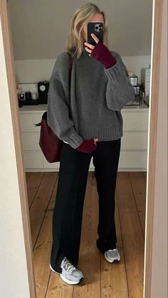 Grey Sweater Outfit, Chique Outfit, Uni Outfits, Everyday Fashion Outfits, Casual Day Outfits, Elegante Casual, Looks Black, Autumn Outfit, 가을 패션