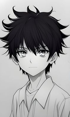 an anime character with black hair and glasses, wearing a button up shirt in front of a gray background