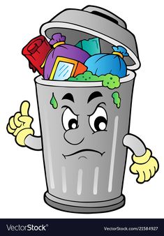 a cartoon trash can with many things in it stock photo - 958972