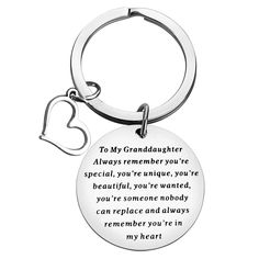 a keychain with a poem on it that says, to my granddaughter always remembers you're special