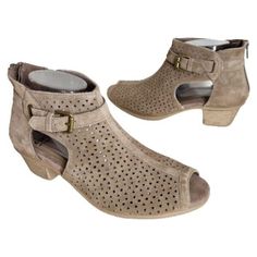 Leather Heels With Perforations And Round Toe, Casual Closed Toe Boots With Perforations, Casual Ankle-high Boots With Perforations, Casual Closed Toe Heels With Perforations, Casual Open Toe Heels With Perforated Toe Box, Earth Shoes, Suede Leather Shoes, Low Block Heels, Leather Booties