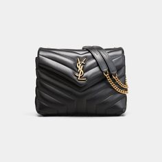 Saint Laurent shoulder bag in overstitched Y-quilted calf leather. Sliding chain and leather shoulder strap may be doubled; folded, 11.8" drop and unfolded, 22" drop. Bronze metal hardware. Envelope flap with YSL logo; snap closure. Center zip pocket divides interior; one slip pocket. Grosgrain lining. 6.6"H x 9.8"W x 3.5"D. Approx. weight 2.1 lb. Made in Italy. Ysl Logo, Yves Saint Laurent Bags, Lou Lou, Handbag Heaven, Saint Laurent Wallet, Small Quilts, Saint Laurent Bag, Small Shoulder Bag, Leather Hobo