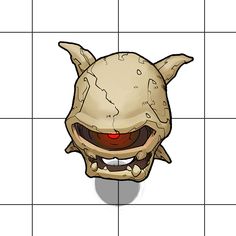 an image of a cartoon monster head on a tiled surface with red eyes and teeth