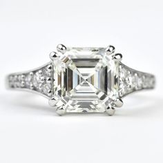 Asscher Diamond Engagement Ring in Platinum - Goldmakers Fine Jewelry Asscher Diamond Engagement Ring, Asscher Diamond, Artfully Designed, Asscher Cut Diamond, Ring Settings, Asscher Cut, Mission Statement, Crafted Jewelry, Stardust