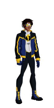 an image of a cartoon character dressed in black and yellow clothes with dreadlocks