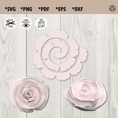 paper flowers cut out on a wooden background with the text svg and png files