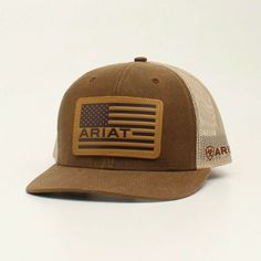 Details Ariat Mens Cap Brown 6 Panel Medium Profile, Structured Leather Ariat USA Flag Patch R112 7-Post Snap Closure Camo Mesh Matching Fabric Button Sewn on Top Materials: 60% Cotton, 40% Polyester Mesh: 100% Polyester   Description Enjoy the rays all day in this Ariat cap by M&F Western Products. It is made of high quality blend of materials designed for all day comfort and durability. Ariat Hats, Mens Cap, Country Hats, Dream Things, Western Wear Outfits, Oil Skin, Flag Hat, Men's Baseball Cap, Hey Dudes