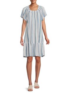 Bobeau Striped Dress on SALE | Saks OFF 5TH Casual Scoop Neck Vacation Dress, Casual Scoop Neck Dress For Spring, Casual Flowy Scoop Neck Dresses, Flowy Scoop Neck Casual Dresses, Customer Feedback, Linen Women, Striped Dress, Dresses For Sale, Dress Skirt