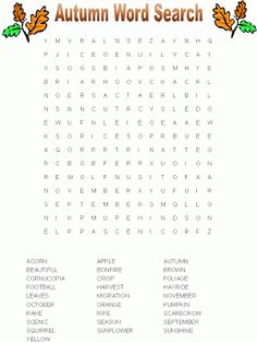 an autumn word search is shown in this image