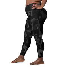 Introducing our newest addition: Crossover Waist Leggings in a bold and stylish black camo print. These leggings feature a unique cross-waist cut and 2 deep side pockets, perfect for storing your essentials while on-the-go. From running errands to your favorite boot camp class, these leggings are both versatile and chic.Upgrade your wardrobe with this new must-have style & print. Feel the exceptional comfort all through your training (or lounging) AND keep your valuables close with both of their Black Camouflage, Leggings Plus Size, Printed Yoga Pants, Sport Bra Top, Leggings With Pockets, Favorite Boots, Plus Size Black, Camouflage Print, Athleisure Outfits